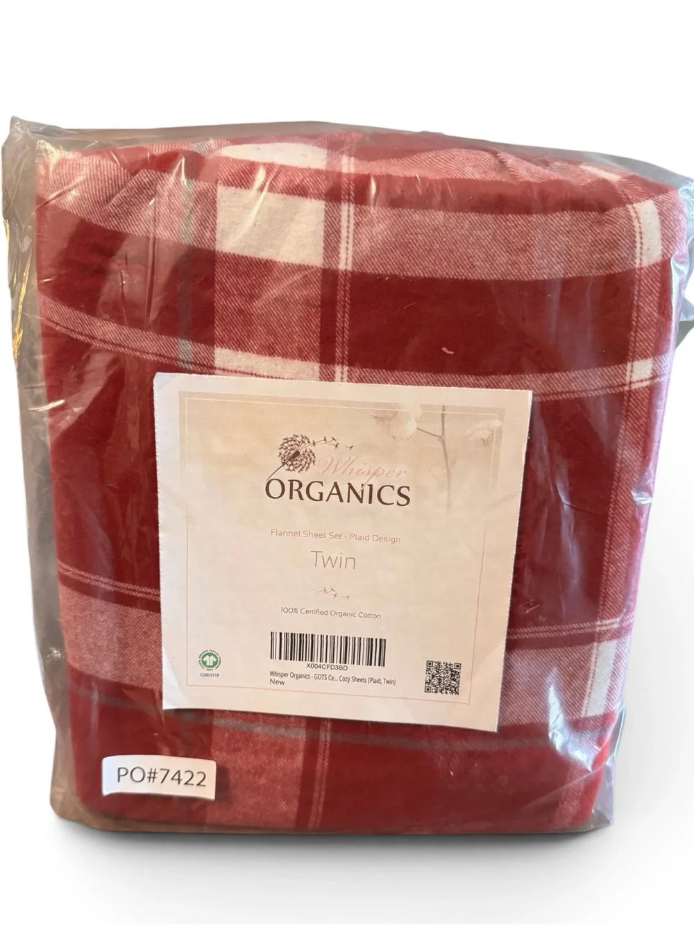 Whisper Organics Red Plaid Flannel Sheet Set Twin Organic Cotton Cozy Cabin